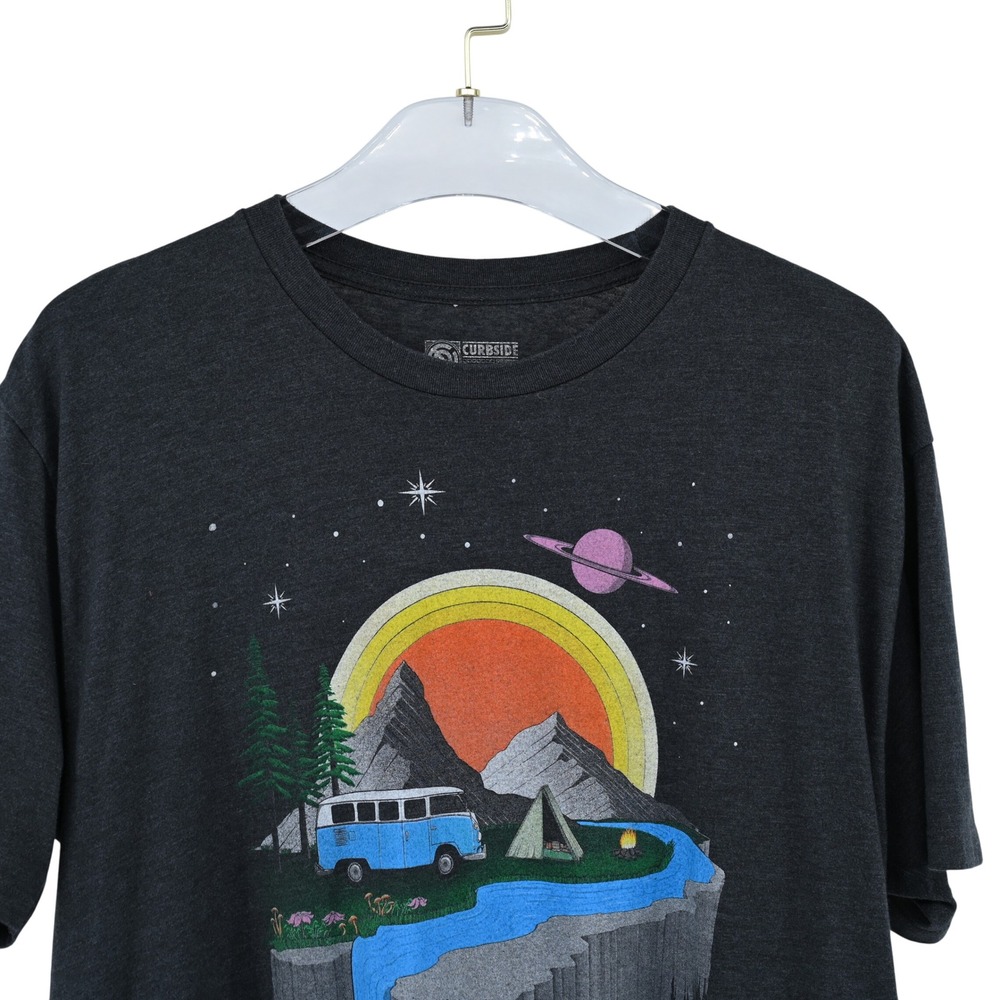 Curbside Clothing Mens XL T-Shirt Charcoal Gray Camping Van Space Graphic Tee - Picture 4 of 11